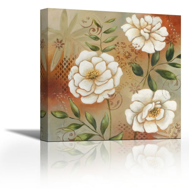 Begin Home Decor White Flower on Beige Background Wrapped Canvas 36x36 Begin Home Decor White Flower on Beige Background Wrapped Canvas 36x36
